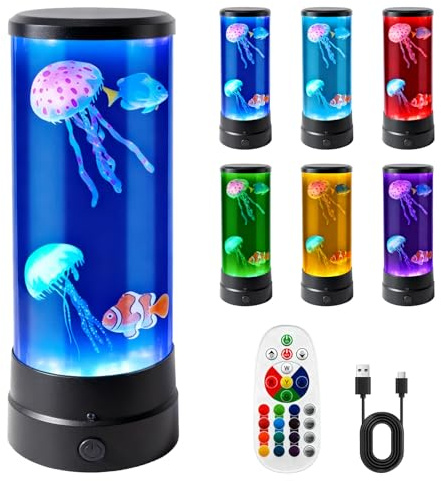 LED Quallen Lampe 17 Farben & 4 Lichtmodi mit Fernbedienung, Quallenlampe 3-Helligkeit Stimmungslicht, Jellyfish Lamp, Quallenlampen für Kinder und Erwachsene, Bürodekoration Wohnraumdekoration