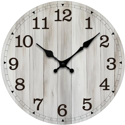 Mabpedo Wall Clock Battery Operated 10 Inch Gray Silent Non Ticking Country Rustic Design Vintage Retro Decorative for Bathroom Kitchen Bedroom