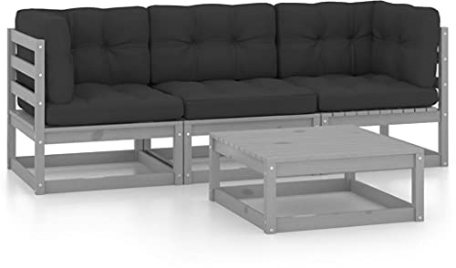 Frdhee Garten Möbel Set Outdoor Sessel,4-TLG. Garten-Lounge-Set mit Kissen Kiefer Massivholz,Gartensessel für Drinnen und Draußen