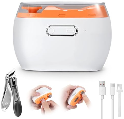Wvoillty Elektrischer Nagelknipser mit LED-Licht & Manueller Nagelknipser, Profi Nagelpflege Set, 2-in-1 Elektrische Nagelfeile Type-C Aufladbar, 2 Stufen, Komplettes Maniküre Kit für Zuhause & Reise