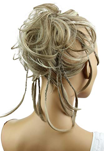 CAISHA XXL Scrunchie Messy Bun Hairpiece Braided Updo Slightly Wavy Voluminous Dark Blond Mix G25D