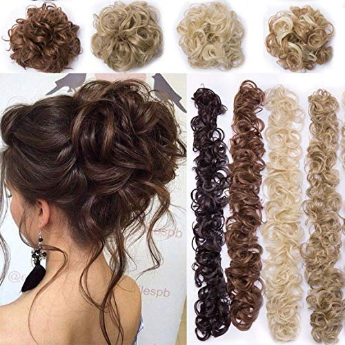 XXXL Haarverlängerung Haarteil Haargummi Hochsteckfrisuren VOLUMINÖS Gelockt unordentlicher Dutt Ponytail Hair Extension Lang Pferdeschwanz Mittelbraun