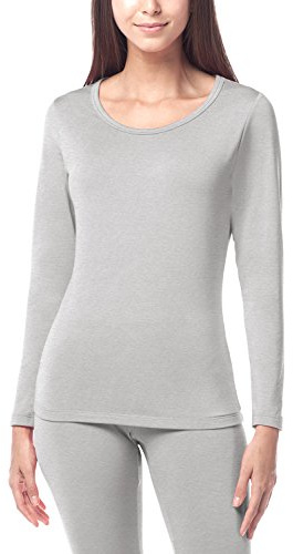 LAPASA Damen Innenfleece Thermo Unterhemd, warmes langärmliges Thermo-Shirt Thermounterwäsche Oberteil Funktionsunterwäsche, Hellgrau meliert (1 Pack), L