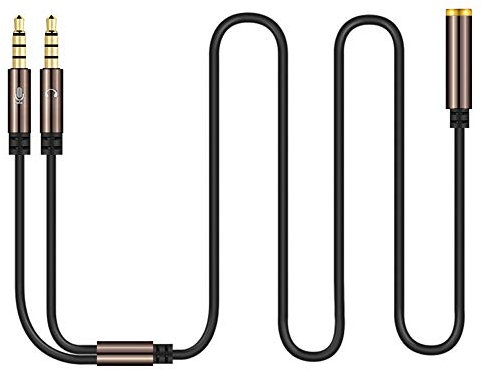 Gasea 1.1m Audio Y Splitter Câble 2 Dual 3.5mm Mâle à 3.5mm Femelle Microphone Y Splitter Jack Stéréo Adaptateur Câble Plaqué Or PC Ordinateur, Haut-Parleur, Micro Casque Marron
