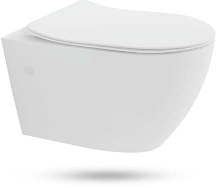 Alpenberger Wand WC Spülrandlos | Hänge WC aus Keramik | Klo mit Nano Beschichtung | Spülrandloses WC | Toilette mit WC Sitz mit Absenkautomatik | Kloschüssel Weiß Passend Geberit