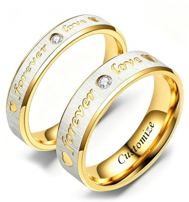 Hsumonre Benutzerdefinierte Für Immer Liebe Paar Ringe Zirkonia Gravierte Versprechen Ringe Eheringe Verlobungsgeschenke Titan Edelstahl Golden 6-13#