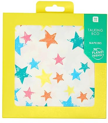 Star Themed Birthday Party Napkins For Kids or Adults | Colorful Paper Serviettes, Disposable Recyclable Tableware, Eco-Friendly | Unisex, For Decoupage, Garden Picnic, BBQ Pack of 20