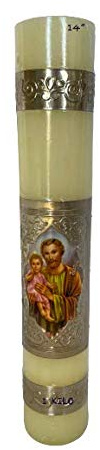 miSantuario Cirio Pascual Repujado 1 Kilo [14] San Jose con Niño Jesus, Paschal Candle Embossed St Joseph and Baby Jesus, New