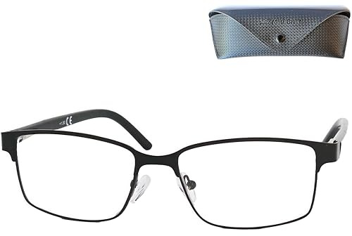 Dünne Lesebrille Unisex aus Metall – leicht, mit Nasenpads und Etui | Leichte Metall-Lesebrille für Alltag und Büro – 20 g, Nasenpads, Etui, Schwarz/Graphit, +1,0 bis +2,5
