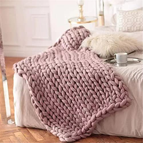 RAILONCH Gestrickte Grobstrick Decke Grob Strickdecke Handgefertigt Überwurf Decke Zuhause Sofa Wohnkultur Schlafsofa Bettdecke Geschenk (Graurosa,100x120cm)