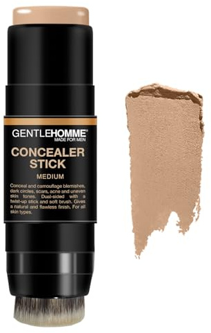Concealer Stick with Brush for Men - Eraser Dark Circles - Men’s Multi-Use Concealer - Dual Sided Full Coverage with Soft Brush - Buildable Coverage Makeup - All Skin Types - (Medium)