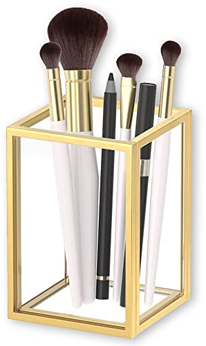 Kosmetika förvaringsbox behållare, make-up penselhållare guld, sminkborstkopp, kosmetikaborsthållare, guld penselhållare, för badrum, toalettbord, för penslar, eyeliner, läppstift