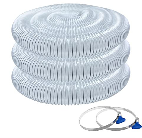 POWERTEC 70243V 2-1/2 x 20ft PVC Staubsammelschlauch mit 2 Edelstahl Schlauchschellen für Holzbearbeitung und Ladensauger, 2-1/2 Staubsammelschlauch für Staubsammelarmaturen