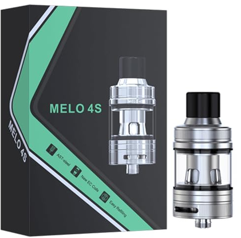 E-LEAF Melo 4S Tank (Plata), 4 ml E Cigarette Atomizador Melo 4S Tank Atomizer con bobina EC-A Coil 0,3ohm 0,5ohm para istick Pico Plus MOD Vape, sin nicotina