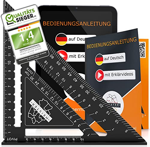 Zimmermannswinkel MULTIFUNKTIONAL mit Erklärvideos - Metrisches Anreisswerkzeug für Holz (CM, MM) - 180 MM - 45 90 Grad Winkel Anschlagwinkel Metall - Einfache Holzbearbeitung mit Schreinerwinkel