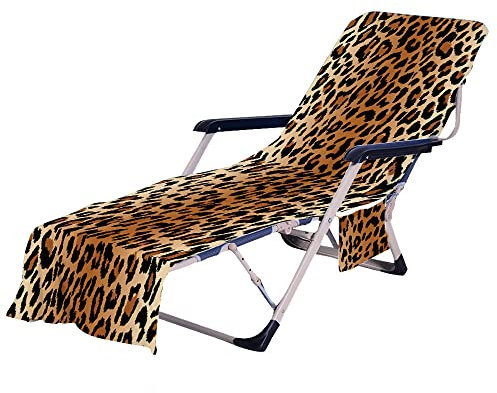 Highdi Schonbezug Liegestuhlauflage, Tier Motiv Schonbezug für Gartenliege, Strandliegenauflage mit Taschen, Mikrofaser Handtücher für Strandliegen Liegestuhl (75x210cm,Gelber Leopard 7)