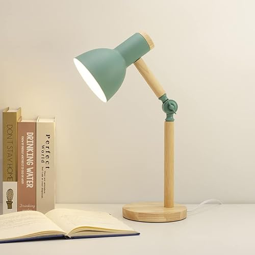 EHOTER Klassische Schreibtischlampe LED Leselampe Holz E27 Tischlampe Verstellbar Arbeitsleuchte Vintage Nordische Modern Bürolampe Nachttischlampe für Schlafzimmer Wohnzimmer Energiesparend (Grün)