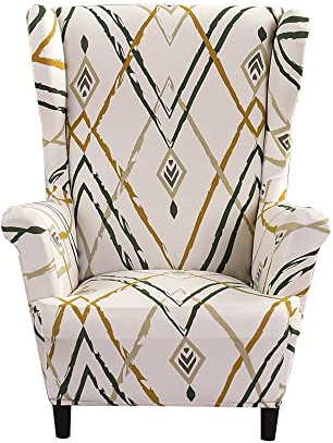 Highdi Kinder Ohrensessel Überzug, Sessel-Überwürfe Ohrensessel Schonbezüge Bezug Sesselhusse Elastisch Stretch Tiger Stuhlbezug mit Armlehne Hohe Rückenlehne Universal (beige edel)