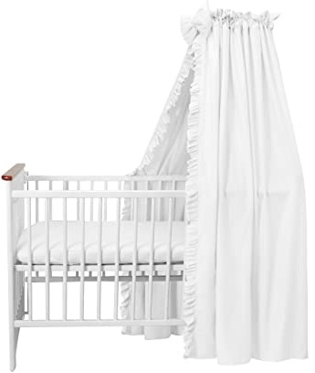 balbina Toldo 100% algodón, juego decorativo para cuna, toldo con volantes y lazo, mosquitera para habitación de bebé, cortina opaca sin mástil, 240 x 165 cm, color blanco