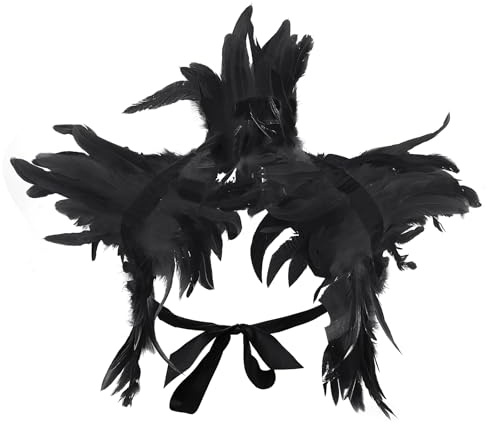 Gothic Punk Faux Feather Shrug Shawl Shoulder Wrap Cape with Collar Halloween Christmas Carnival Costume Shrug for Men and Women Cosplay Party Scarf Stage Performance Decoration Evening Dress