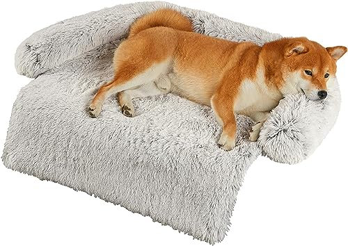 iyoimono Plüsch Hundebett Abnehmbarem Waschbar Hundekissen Hundesofa Katzenbett Hundecouch für Kleine Mittelgroße Hunde, rutschfest Boden Hundekorb mit Hoher Rand, 80 X 75 X 13 cm, Hellbraun
