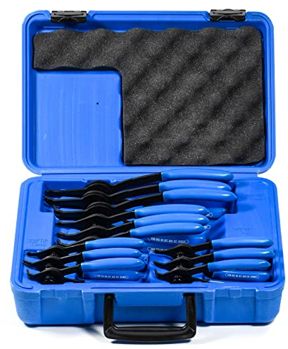 SMOTIVEPRO 12tlg Vielseitiges Sprengringzangen Set, Präzision Interne Externe Sicherungsringzange mit Geraden Gebogenen Kiefern für 0,038-Zoll 0,047-Zoll 0,070-Zoll und 0,090-Zoll Sicherungsringe