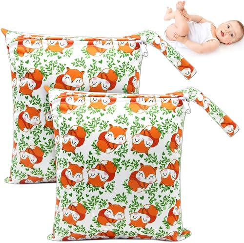 NTGRTY Windeltasche, 2 Stück, Nappy Bags, Wet Dry Bags, Wet Dirty Laundry Bag, Waterproof Dry Wet Bag, Diaper Bag for Babies Swimming Camping Travel Gym Workout Beach (Animal) (Fuchs)