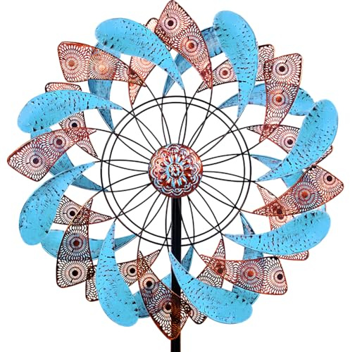 Viveta Large Wind Spinner for Yard and Garden，87.8”H *24.75 D Blue and Copper Colors Metal Outdoor Wind Sculptures & Spinners for Patio Lawn Outdoor Yard Lawn Garden