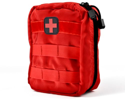 Erste-Hilfe-Tasche für Reisen, Camping, Radfahren, Medizintaschen für Unterwegs – Standard-MOLLE-Gurt, Leicht, Tragbar, aus 900D-Gewebe (Rot)