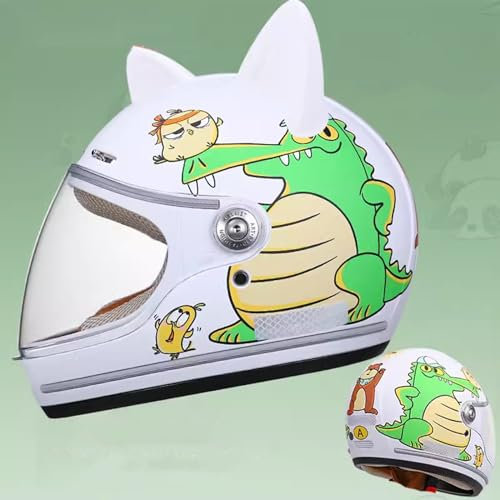 QJWMatic Integralhelm Für Kinder, Cooler Jugend-ATV-Straßen-Dirtbike-Helme Für Jungen Und Mädchen Moped-Scooter-Helm Mit Sonnenblende C,46-53CM