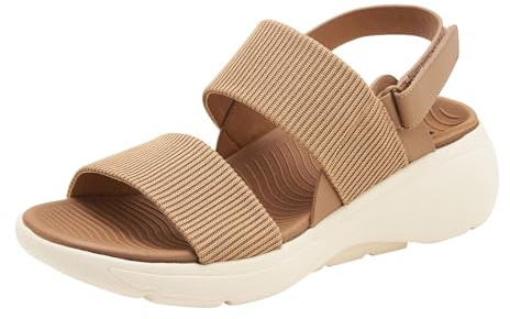 FLtoxu Sandali estivi da donna, comodi, con zeppa, per sport, casual, con chiusura in velcro S139, beige., 35 EU