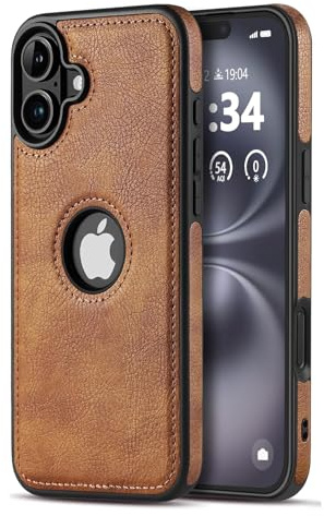 AIOVETEAB Hülle für iPhone 16 Premium PU Leder Anti-Rutsch Anti-Kratzer Stoßfest Vollständige Schutzhülle Handyhüllen Case Cover Kompatibel mit iPhone 16,Braun