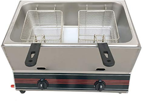 Freidora a Gas de 22 L, Tanques Dobles de Acero Inoxidable, 2 cestas, Temperatura de Ajuste Manual de Mesa para Restaurante Comercial, Equipo de Cocina para el hogar