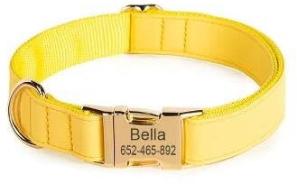 Personalisiertes Hundehalsband Mit Namensschild,Individuelle Namens-ID-Schnalle,Verstellbares Weiches Hundehalsband Für Welpen,Kleine Und Mittelgroße Hunde,Zubehör,Gelb,S (23–36 cm)