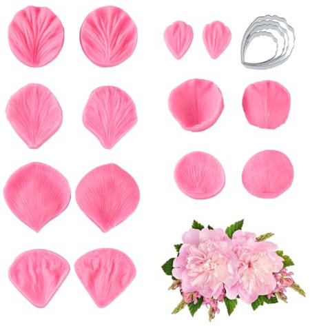 SUPERFINDINGS 1 Sets Hibiscus Petals Slicone Molds with Cutting Frame Molds for Baking Peony Cutter Set and Veiner for Sugarpaste Flower Baking Tool for Fondant Chocolate