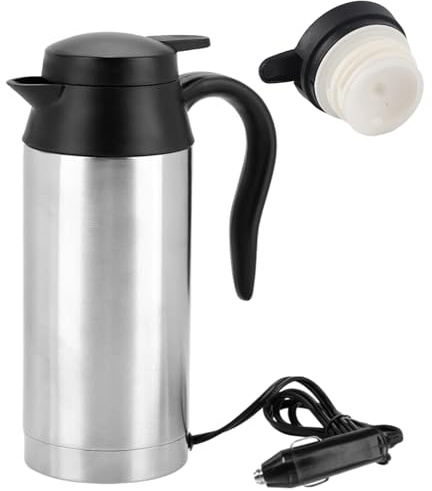 VIFERR Auto Wasserkocher 24V, 750ml Reisewasserkocher Edelstahl Auto Heizbecher mit Zigarettenanzünder, Tragbarer Elektrischer Wasserkocher für Heißwasser Kaffee Tee