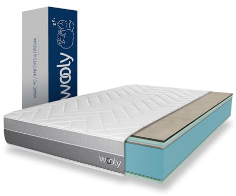 Wooly Original II Matratze 140x200 cm – 24 cm Höhe (H3) – Überlegener Komfort mit 12 Schichten – Natürliche Wollfaser – Memory-Schaum – Blue Latex – Mittelfester Halt – Europäische Herstellung