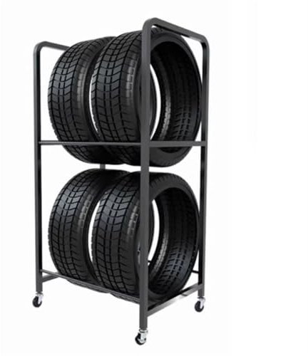 KUANGGE Bodenstehendes Reifenrollregal, Reifenpräsentationsregal, Reifenständer für Werkstatt und Garage für Felgen, Ersatzreifen, Kettenräder, robuster Reifenhalter aus Stahl (68 x 50 x 128 cm)