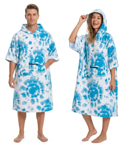 OLAOLA Changing Robe Towel Poncho, Adult Surf Poncho Towel with Hood and Pocket, Oversized Soft Absorbent Quick Dry Swim Beach Towel for Women Men, Tie-Dye
