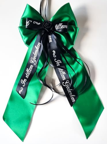 CaPiSo Handarbeit 20x40cm Große Satin-Doppelschleife ohne Basteln Schleife Trauer Beerdigung Trauerschleife Grabschleife Kranzschleife Schrift In stillem Gedenken (Gedenken Grün)