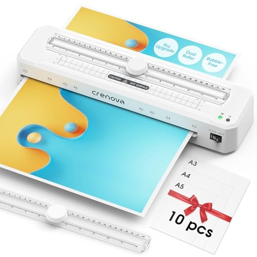 Crenova A3 Laminator Machine, Thermal Laminator with Dual Roller Heating, Smart Auto Temperature, Built-in Cutter, Hot & Cold Laminating, 90s Warm-Up, ABS Anti-Jam for Home Office School