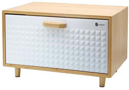 BRUNBESTE Boîte à Pain Bambou - 15L - Blanc - 35,5x20x21,5 cm - Finition Mat - Durable & Moderne - BB-4251 - Boîte à Pain pour Cuisine, Pain et Pâtisseries