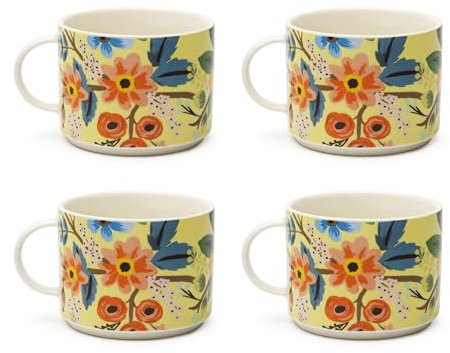 Excelsa Fiori Frida - Juego de 4 tazas Jumbo de porcelana