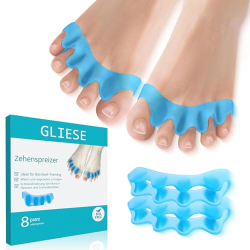 Silikon-Zehenspreizer Hallux Valgus - 8 Paar Gel Zehentrenner für überlappende Zehen -Toe Separator,Toe Spacer Yoga-Übungen, Korrektur von Ballenzehen - Zehenspreizer(Blau,Einheitsgröße)