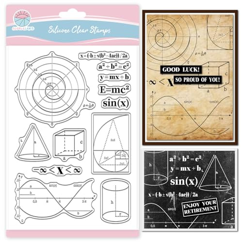GLOBLELAND Klarer Stempel Mit Mathematischen Formeln Und Zahlen Für Scrapbooking Geometrische Formen Silikonstempel Hintergrund Transparenter Stempel Für Kartengestaltung DIY Prägung Journaling