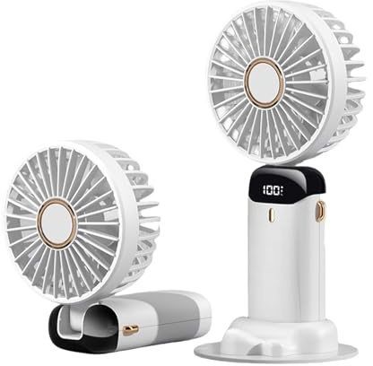 MEIION frostiq BreezeStand Mini Ventitlator Ultra leiser tragbarer Handventilator mit 5 Geschwindigkeiten, 90° drehbar, USB Ladevorgang Ideal für Schlafzimmer, Büro und Outdoor