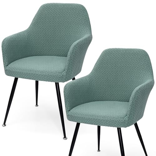 Betylifoy Stretch Stuhlbezu Stuhlhussen mit Armlehne Elastischer Stuhlbezug 2PCS Jacquard Stuhl Abdeckung Esszimmer Stuhlhussen mit Gebogener Rückenlehne für Esszimmerstühle (2, grün, universell)