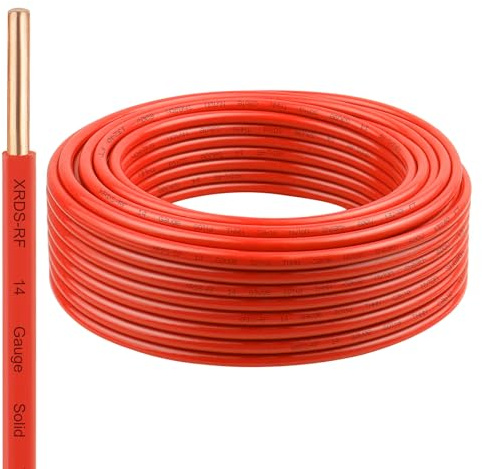 THHN Wire 50 FT, Single Bare Copper Conductor, 14AWG Red Electrical Wire, Solid Building Wire 600V Nylon Sheath Cable for Indoor/Outdoor Applications