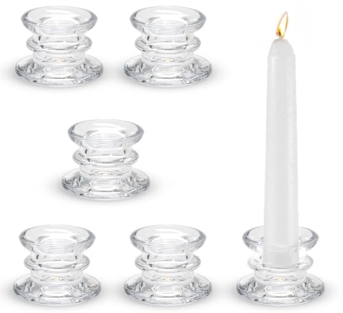 6 Stück Kerzenständer Stabkerzen - Stabkerzenhalter Glas für Stabkerzen - Dekorative Klar Kerzenhalter Glas Kerzenständer Set für Hochzeit, Weihnachten und Party
