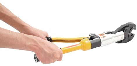 Pince à sertir hydraulique - 10 tonnes - Avec 9 matrices de 12 à 32 mm - Pour acier inoxydable, acier au carbone, cuivre, tubes composites en aluminium - 60 x 90 x 84 cm - Jaune